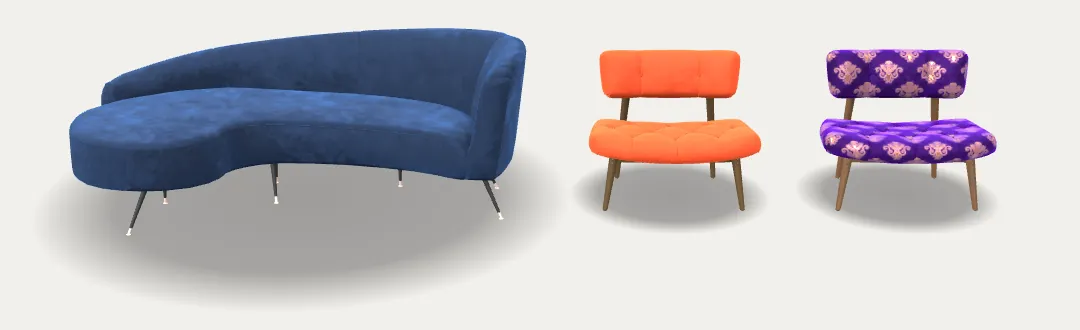 The shopper's room with a sofa and two chairs.